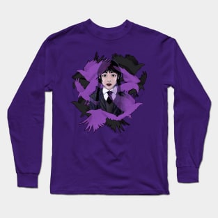 Wednesday Crow Motif in Purple Long Sleeve T-Shirt